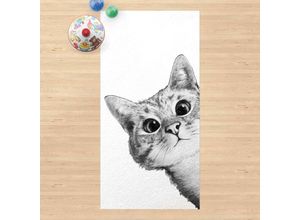 4064492000814 - Micasia - Vinyl-Teppich - Laura Graves - Illustration Katze Zeichnung Schwarz Weiß - Hochformat 21 Größe HxB 80cm x 40cm