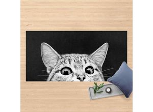 4064492093274 - Micasia - Vinyl-Teppich - Laura Graves - Illustration Katze Schwarz Weiß Zeichnung - Querformat 12 Größe HxB 60cm x 120cm