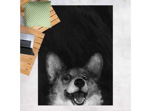 4064492259373 - Micasia - Vinyl-Teppich - Laura Graves - Illustration Hund Corgi Malerei Schwarz Weiß - Hochformat 43 Größe HxB 80cm x 60cm