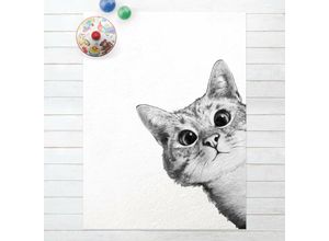 4064492259649 - Micasia - Vinyl-Teppich - Laura Graves - Illustration Katze Zeichnung Schwarz Weiß - Hochformat 43 Größe HxB 60cm x 45cm