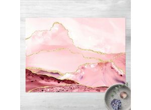 4064492298112 - Micasia - Vinyl-Teppich - Abstrakte Berge Rosa mit Goldenen Linien - Querformat 34 Größe HxB 105cm x 140cm