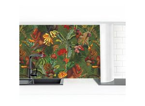 4064493063481 - Micasia - Küchenrückwand - Tropische Blumen mit Affen Größe HxB 70x50cm Material Smart