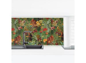 4064493067441 - Micasia - Küchenrückwand - Tropische Blumen mit Affen Größe HxB 40x140cm Material Smart