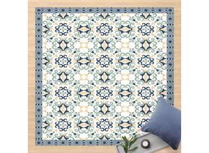 4064493867492 - Vinyl-Teppich - Florale Fliesen Gelbblaue Folklore mit Bordüre - Quadrat 11 Größe HxB 60cm x 60cm