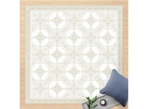 4064493868086 - Vinyl-Teppich - Florales Fliesenmuster Sand mit Bordüre - Quadrat 11 Größe HxB 40cm x 40cm