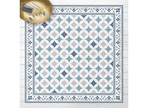 4064493869465 - Micasia - Vinyl-Teppich - Geometrische Fliesen Kreisblüten Dunkelblau mit Bordüre - Quadrat 11 Größe HxB 40cm x 40cm