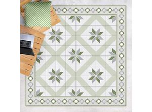 4064493869953 - Micasia - Vinyl-Teppich - Geometrische Fliesen Rautenblüte Olivgrün mit Bordüre - Quadrat 11 Größe HxB 60cm x 60cm