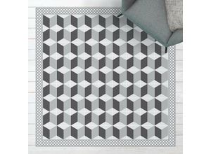 4064493870423 - Micasia - Vinyl-Teppich - Geometrische Fliesen Stufenillusion in Grau mit Bordüre - Quadrat 11 Größe HxB 40cm x 40cm