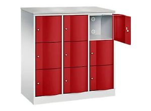 4064615021689 - Schließfachschrank Resisto 3 Abteile 9 Fächer B 1148 x T 540 x H 1255 mm Lichtgrau Rubinrot