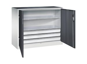 4064615143084 - Werkstatt-Beistellschrank mit Flügeltüren und Schubladen HxBxT 1000 x 1200 x 500 mm lichtgrau   schwarzgrau