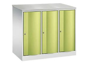 4064615386832 - Garderobenschrank Resisto 3 Abteile 3 Fächer B 1148 x T 640 x H 1077 mm Lichtgrau Clowngrün