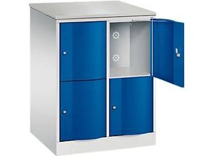 4064615388461 - Schließfachschrank Resisto 2 Abteile 4 Fächer B 772 x T 640 x H 1077 mm Lichtgrau Enzianblau