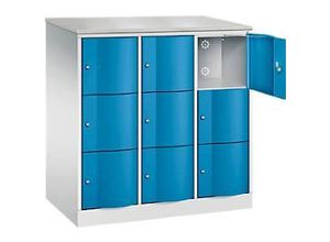 4064615393076 - Schließfachschrank Resisto 3 Abteile 9 Fächer B 1148 x T 640 x H 1255 mm Lichtgrau Lichtblau