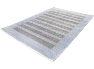 4064616055331 - Wollteppich MORGENLAND Loribaft Teppich Stripy Teppiche Gr B L 160 cm x 220 cm 14 mm 352 m² 1 St blau Schurwollteppiche Kurzflor