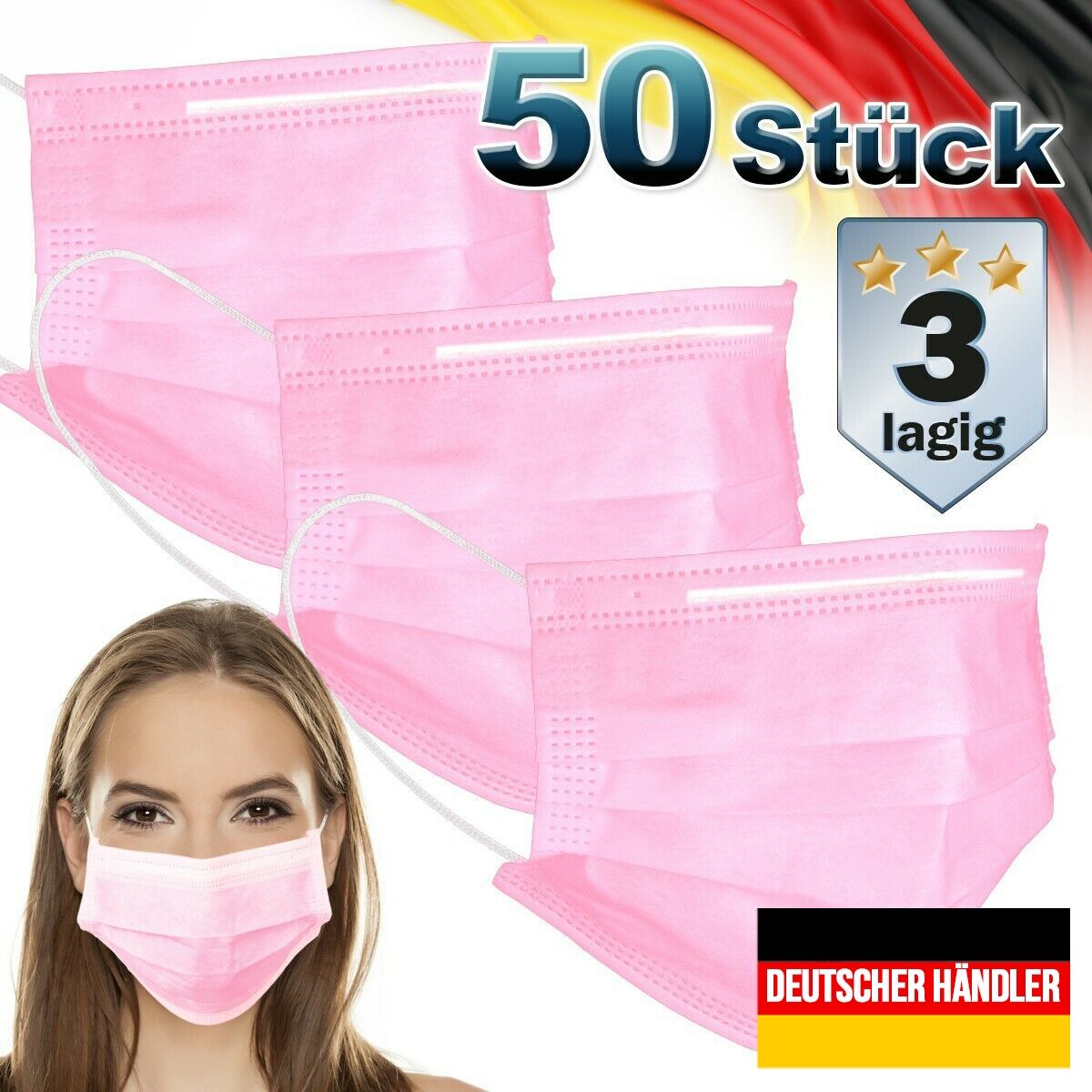 4064649012875 - 50er Satz Mundschutz Atemschutzmaske Mund-Nasen-Schutz 3-lagig Schutzmaske Rosa