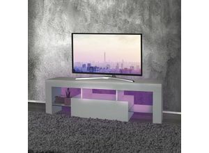 4064649021228 - Tv Lowboard mit LED-Beleuchtung 130x49x45 cm Weiß aus Pressspan - Ml-design