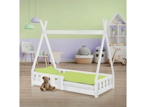 4064649031692 - Ml-design - Kinderbett Tipi mit Lattenrost 70x140 cm Weiß aus Kiefernholz Indianer Bett für Mädchen & Jungen Hausbett mit Zaun Kinderhaus