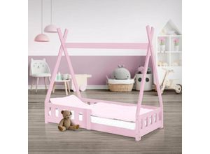 4064649031722 - Ml-design - Kinderbett Tipi mit Lattenrost 70x140 cm Rosa aus Kiefernholz Indianer Bett für Mädchen & Jungen Hausbett mit Zaun Kinderhaus