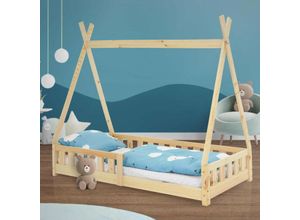 4064649031739 - Ml-design - Kinderbett Tipi mit Lattenrost 80x160 cm Natur aus Kiefernholz Indianer Bett für Mädchen & Jungen Hausbett mit Zaun Kinderhaus