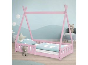 4064649031784 - Ml-design - Kinderbett Tipi mit Lattenrost 80x160 cm Rosa aus Kiefernholz Indianer Bett für Mädchen & Jungen Hausbett mit Zaun Kinderhaus