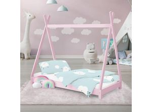 4064649031982 - Kinderbett Tipi mit Lattenrost 70x140 cm Rosa aus Kiefernholz - Ml-design