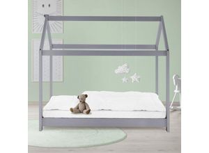 4064649032217 - Ml-design - Kinderbett mit Dach und Lattenrost 80x160 cm Hellgrau aus Kiefernholz Hausbett für Mädchen & Jungen Kinderhaus Jugendbett Bettenhaus