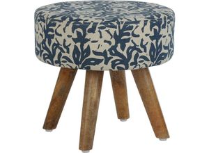 4064649035379 - Womo-design - Sitzhocker gepolstert 38x36 cm Blau Beige aus Stoffbezug mit Holzbeine Polsterhocker Fußhocker Holzhocker Sitzfläche Sitzfläche