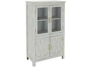 4064649036666 - Kommode Shabby Chic 79x136x40 cm Mint aus Mangoholz Anrichte 4 Türen 4 Ebenen Vintage Unikat handgefertigt Glasvitrine Sideboard Schrank