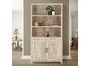 4064649036697 - Womo-design - Mehrzweckschrank mit 2 Türen 110x210x45 cm Natur Weiß aus Mangoholz Anrichte mit 3 offenen Fächer Unikat handgefertigt Highboard