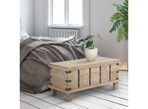 4064649036710 - Womo-design - Couchtisch mit Stauraum und Deckel 100x44x50 cm Natur Weiß aus massives Mangoholz im Vintage Shabby Chic Stil Unikat