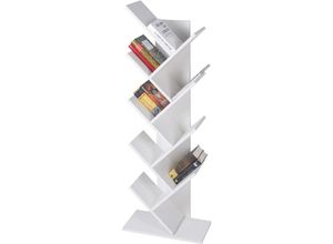 4064649044944 - Ml-design - Bücherregal mit 8 Ebenen in Baumform 50x25x140 cm Weiß aus Holz Robust und kratzfest Standregal Holzregal Eckregal Wandregal Regal