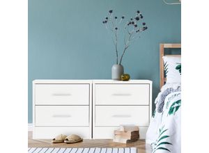 4064649072312 - 2er Set Nachttisch mit 2 Schubladen 38x37x34 cm Weiß aus Holz Alu Griffe Nachtschrank Nachtkommode Kommode Nachtkonsole Beistelltisch passend