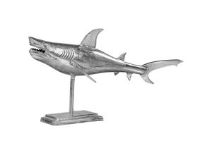 4064649072343 - Hai-Skulptur Maritimes Design mit standfuß 106x36x61 cm Silber Glänzend aus poliertes Aluminium mit Nickel Finish Haifisch Statue Dekofigur Fisch