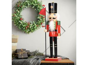 4064649109018 - Ecd Germany - Nussknacker Figur Soldat 38 cm aus Holz Dekofigur mit schwarzer Hut und Fahne handbemalt Weihnachten Holzfigur Puppet Marionette