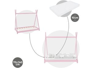 4064649111554 - Ml-design - Kinderbett Tipi mit Lattenrost inkl Matratze 70x140 cm Rosa aus Kiefernholz Indianer Bett Hausbett für Mädchen & Jungen Kinderhaus