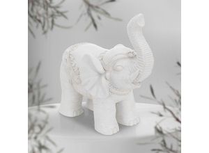 4064649119062 - Ml-design - Deko Figur Elefant 36x19x39 cm Weiß Orientalische Finish witterungsbeständig für Innen & Außen Glückselefant Statue als Geschenk