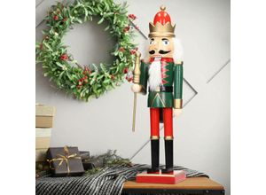 4064649141568 - Nussknacker Figur Soldat 25 cm aus Holz Dekofigur mit rote Krone und Zepter handbemalt Weihnachten Holzfigur König Puppet Marionette Ornament