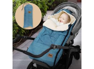 4064649143746 - Joyz - Universal Babyfußsack  94x48x10 cm Jeans Blau aus Polyester wetterfest Fußsack Reißverschluss Kopfteil Antirutschnoppen Kinderwagen oder