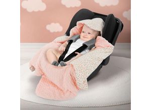 4064649143845 - Universal Einschlagdecke mit Kapuze 84x84 cm Lily mit aprikosen Minky aus Baumwolle Doppelseitig Autositz Kinderwagen oder Buggy Kuscheldecke