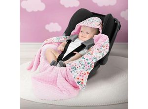 4064649143852 - Universal Einschlagdecke mit Kapuze 84x84 cm Blumen mit rosen Minky aus Baumwolle Doppelseitig Autositz Kinderwagen oder Buggy Kuscheldecke