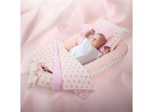 4064649143944 - Babynest aus Baumwolle 90x50 cm Herzen mit Rosa Minky 5-Teilig - Joyz