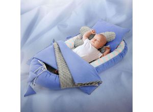 4064649143982 - Joyz Babynest aus Baumwolle 90x50 cm Wal mit blauem Minky 5-Teilig