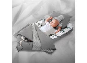 4064649143999 - Joyz Babynest aus Baumwolle 90x50 cm Safari mit grauem Minky 5-Teilig