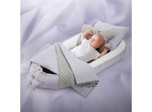 4064649144002 - Babynest aus Baumwolle 90x50 cm Elefant mit hellgrauem Minky 5-Teilig - Joyz