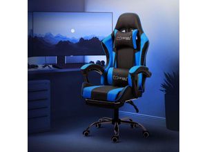 4064649148048 - Ml-design - Gamingstuhl mit Armlehne Schwarz Blau aus PU-Leder ergonomisch