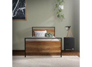 4064649149793 - Metallbett mit Lattenrost 90x200 cm Schwarz Braun mit Holz-Kopf- und Fußteil - Ml-design