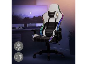 4064649151673 - Ml-design - Gaming Stuhl mit rgb LED-Beleuchtung & Bluetooth-Lautsprechern Weiß Kunstleder Ergonomischer Bürostuhl Hohe Rückenlehne Kopfstütze