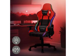 4064649151697 - Gaming Stuhl mit rgb LED-Beleuchtung & Bluetooth-Lautsprechern Schwarz Rot aus Kunstleder Ergonomischer Bürostuhl Rückenlehne Kopfstütze