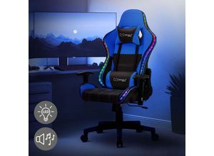 4064649151703 - Gaming Stuhl mit RGB LED-Beleuchtung & Bluetooth-Lautsprechern Schwarz Blau aus Kunstleder Ergonomischer Bürostuhl Rückenlehne