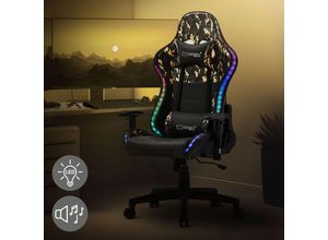 4064649159105 - Gaming Stuhl mit RGB LED-Beleuchtung & Bluetooth-Lautsprechern Camouflage aus Kunstleder Ergonomischer Bürostuhl Rückenlehne